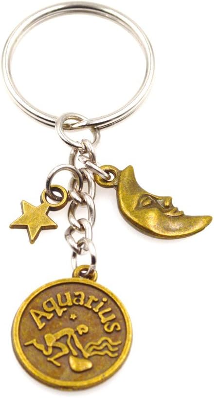 It's All About...You! Bronze Zodiac Sign Moon & Star Keychain Horoscope Constellations Astrological 12 Signs image 2