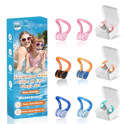 Swimming Nose Clip Ear Plugs - 9 Packs Silicone Swim Nose Plugs with Earplugs for Kids,Waterproof...