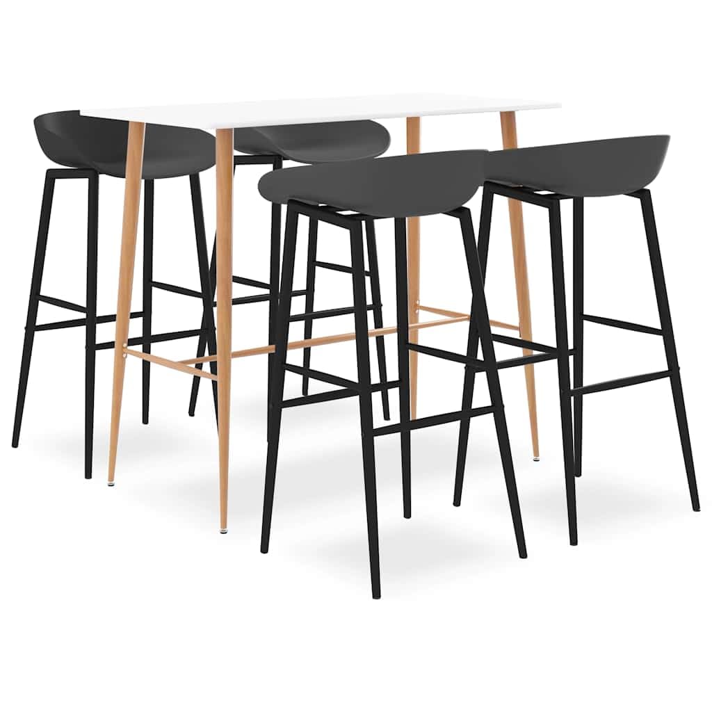 5-TLG - Juego de 4 taburetes ergonómicos (tablero de fibra de densidad media, patas de metal, aspecto de madera, 120 x 60 x 105 cm, 4 taburetes ergonómicos de polipropileno y metal, altura del