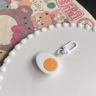 Cute Food Key Chain Eggs Unique Acrylic Simulation Food Key Ring Creative Corn Chinese Breakfast Pendant Key Ring(E)