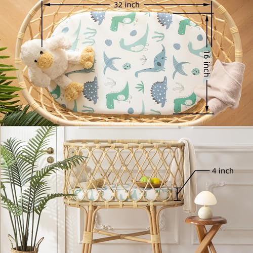 Image of SDIII Dinosaur Bassinet Sheet 2 Pack for Boy Girl, Soft Stretchy Microfiber Jersey Knit, Universal Fit for Rectangle Round Oval Hourglass Mattress