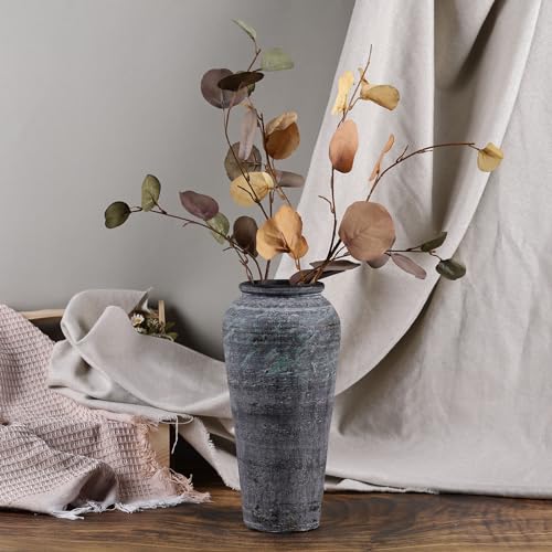 Handmade Tall Ceramic Rustic Vase, 12 Inches Whitewashed Terra Cotta Vase, Distressed Farmhouse Décor, Pottery Decorative Flower Vase for Home Decor, Table,Floor, Living Room Decor,Mantel - Image 4
