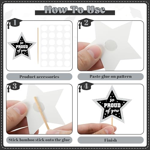 Image of 48 PCS Grad Cupcake Toppers, Congrats Graduation Cake Topper, Class of 2026 Black and Silver Graduation Decor, Glittery Cap and Diploma Cake Picks for Grad Party Decorations Supplies