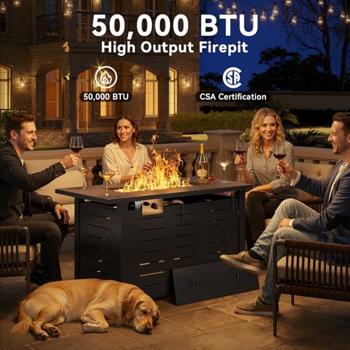 Image of Aoxun 41 Inch Propane Fire Pit-50,000 BTU Gas Fire Pit Table with Removable Lid & Lava Rocks, Rectangle Firepit Table for Outside, Patio, Deck, Backyard, Black