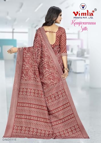 Image of Vimla Women's Kanjivaram Silk Uniform Saree and Unstitched Blouse Piece | Office School Uniform Saree For Women | Sari for Women