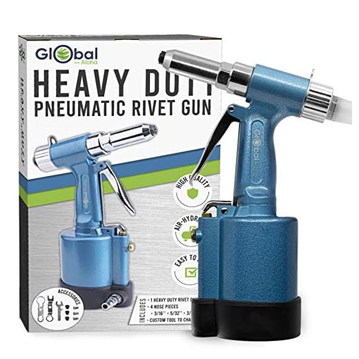 Professional Pneumatic Pop Rivet Gun, Air Riveter Tool Kit With High Psi, Perfect For Large And Small Jobs, No Battery Needed- 3/32" (2.4MM), 1/8" (3.2MM), 5/32" (4.0MM), 3/16" (4.8MM) Capacity