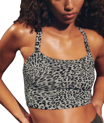 Image of Tank Tops for Women Scoop Neck Crop Tops Athletic Workout Tops Cute Seamless Cami Ribbed Tank Top