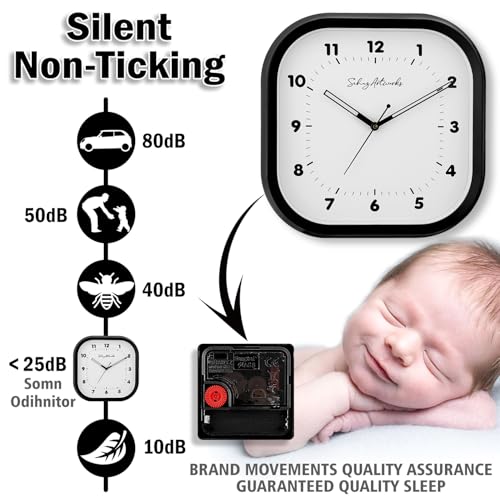 Image of Sehaz Artworks Silent Square Wall Clock for Hall | Black - 28x28 CM | Non Ticking, Designer Wall Clock for Bed Room Silent Sweep, Wall Watch for Living Room Stylish, Clock for Living Room Stylish