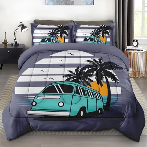 VAKADAKA 3-Piece Comforter Set Camper Van Beach Bedding