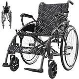 VOCIC Foldable Self propelled Wheelchair, Double Brakes, Stability Carbon Steel Max 150KG, Folding Transport Wheelchair for Seniors,60cm Puncture-Proof Rear Tire for All Terrains, 5 Year Support