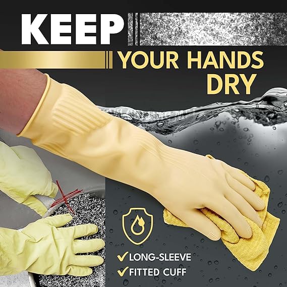 Padchaaya Dishwashing Gloves, Reusable Kitchen,Household and Industrial Cleaning Gloves, Long Sleeve, Thick Latex, Cleaning, Washing, Working, Painting, Gardening Gloves (White) 3
