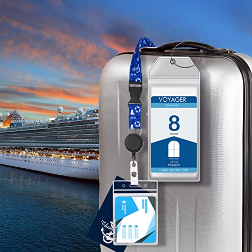 17 Pcs Carnival Cruise Luggage Tags Cruise Accessories Kit Include 8 Pcs Waterproof Luggage Tag Holder 4 Pcs Cruise Lanyards for Ship Cards 4 Pcs Thank You Cards and Power Strip