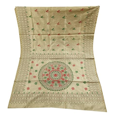 Image of SHRISTI CLOTHINGS Women's Hand Embroidered Cotton Silk Kantha Stitch Saree with Blouse Piece (SB420324 SWD60)
