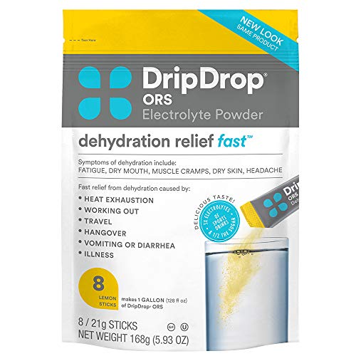DripDrop ORS - BIG Sticks - Patented Electrolyte Powder For Dehydration Relief Fast - For Workout, Hangover, Illness, Sweating, & Travel Recovery - Lemon - 8 x 16oz Servings