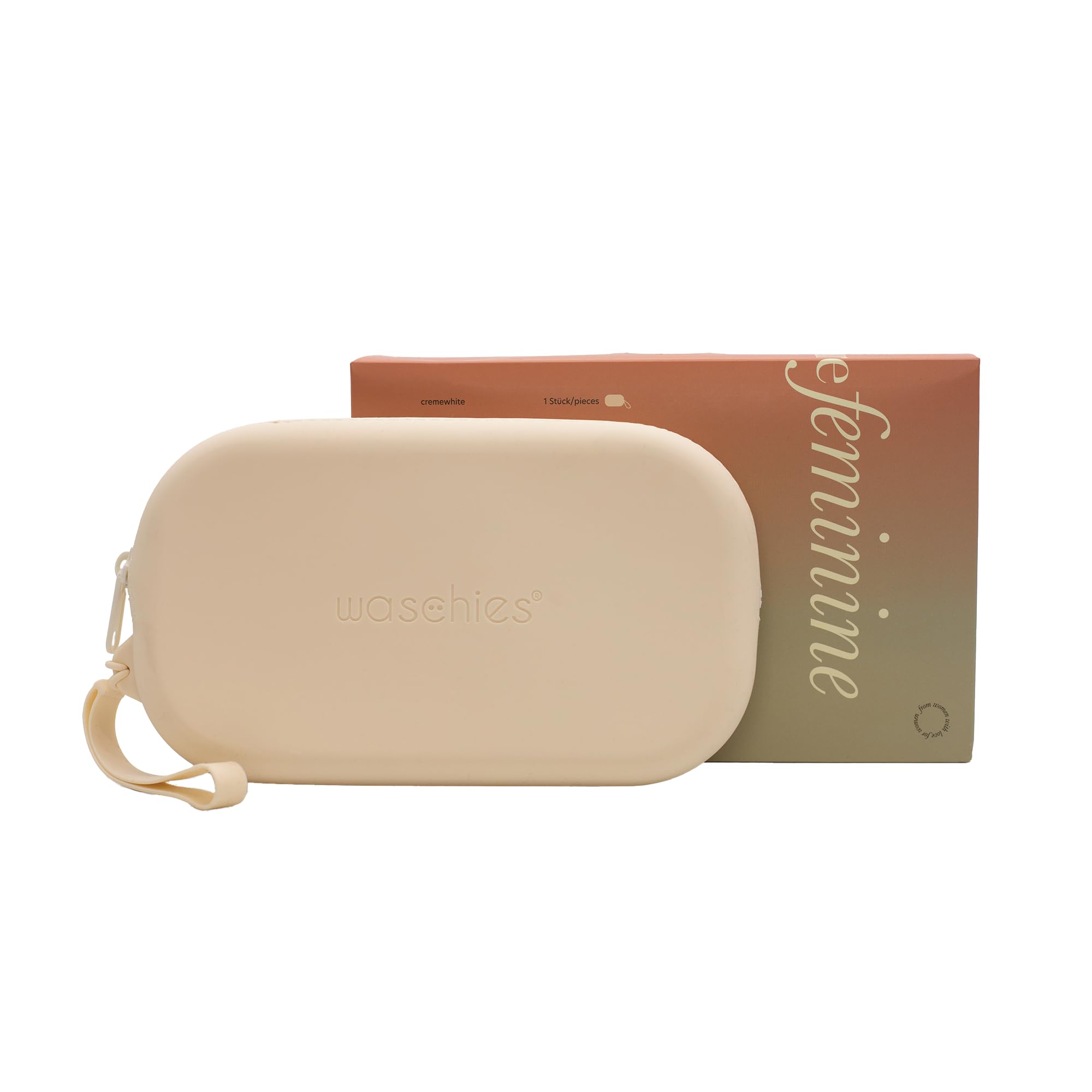Waschies pureFeminine Medium Travel Bag in Cream, BPA Free Silicone Toiletries Pouch, Machine Washable