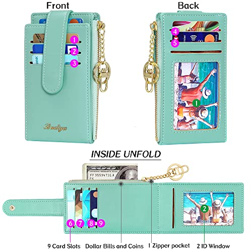 Image of Badiya Slim Women Wallet RFID Blocking Bifold Compact 9 Card Slots Holder Wallets Soft Leather with Zipper Coin Pocket 2 ID Window