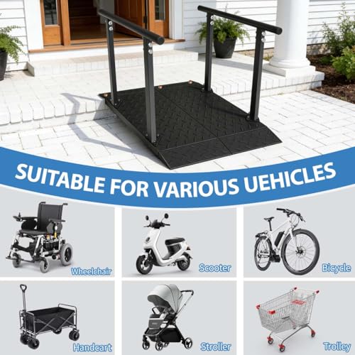 Image of 4'L x 33''W Heavy Duty Portable Wheelchair Ramp with Rubber Handrails