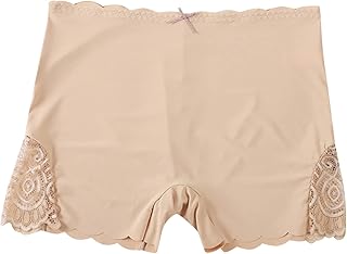 Pantalones cortos de seda de hielo para mujer, sin costuras, con bordes de encaje, color liso
