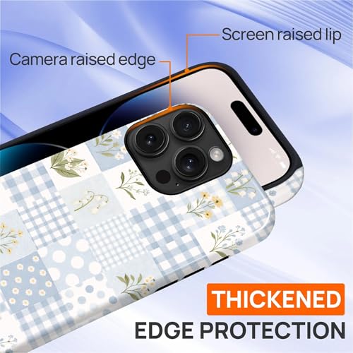 Coque iPhone 14 Pro antichoc double couche avec motif patchwork floral bleu - 5