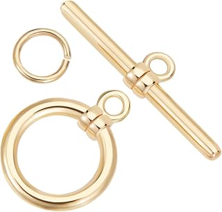 Beebeecraft 1 Box 10Pcs T-bar Closure Connectors 18K Gold Plated Smooth Ring Toggle Clasp End Clasps Connector Sets with 20Pcs Open Jump Rings for DIY Jewellery Making Necklace Bracelet