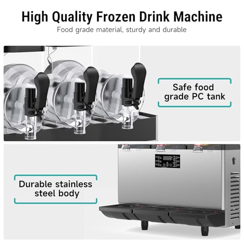Image of 45L Commercial Slushy Machine with LED Light, 15Lx3 Tanks Commercial Frozen Drink Machine, Stainless Steel Margarita Slushie Maker, Quick Making, for Wine Cocktails, Daiquiri Juice, Coffee