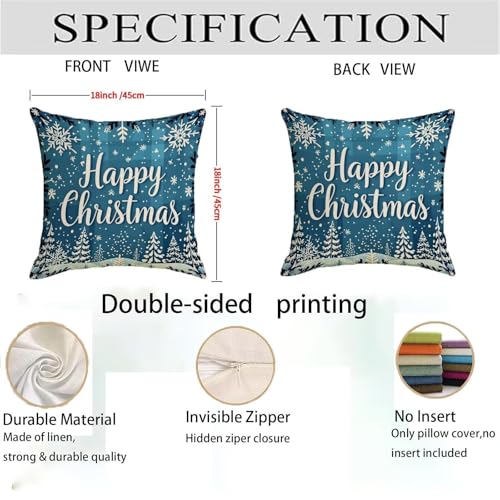 Housse coussin 70x70cm en lin de qualité pour une déco de Noël réversible