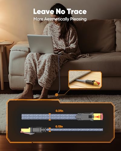 Snowkids Cat 8 Ethernet Cable 25 FT, Strong Signal, High Speed 40Gbps 2000Mhz, Network Cord with RJ45 Internet Connector for TV/Printer/Computer/Modem/Router/ps-3/4/5, Braided Flat LAN Cable