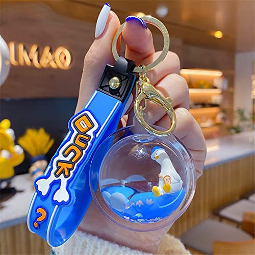 Ergugos Cartoon Acrylic Ball Into Oil Floating Tilted Duck Liquid Keychain Keyring Holder Cute Hat Duck Animal Sequin Key Chain Girl Women Men Bag Pendant Gifts, Blue #TOP5