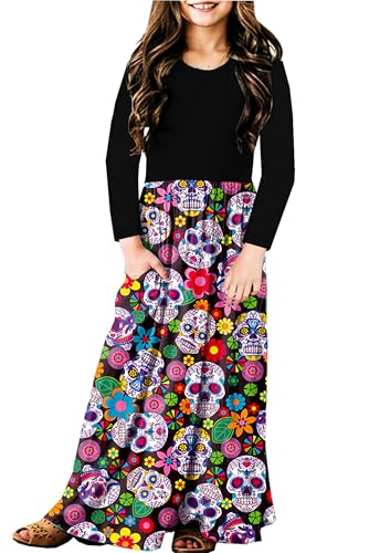 Image of Deerose Girls Maxi Dress Short Sleeve Casual Long Dresses with Pockets 5-14 Years