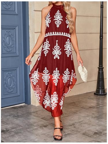 Image of Verdusa Women's Summer Dress Halter Flowy Asymmetrical Western Dress Boho Vacation Outfits