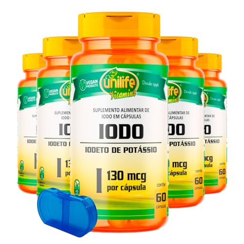 Iodeto de Potássio 130mcg Unilife Iodo 60 Cápsulas 5un + Porta Cápsulas