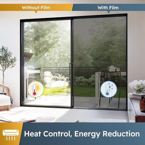 Image of Woohome Blackout Glass Film & Stickers (24 X 96 Inchs) for Privacy Window Cover for Home & Office - Easy Apply, UV Protection, Removable Decorative Film (5% Blackout Black Film 2 X 8 SQFT)