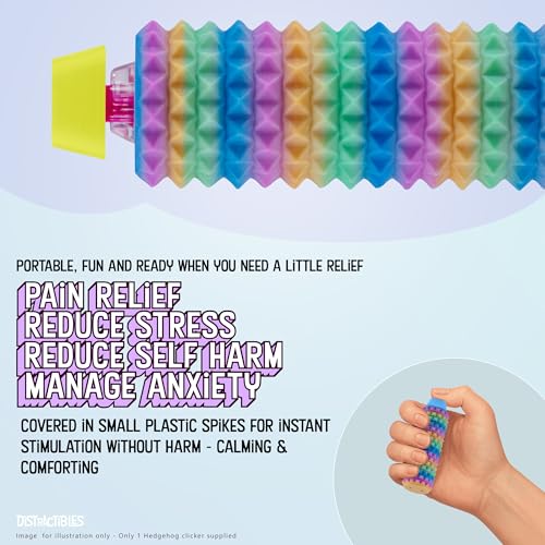 Image of Distractibles Spike Roller Clicker, Tactile Pain Stim Fidget with Clicker Switch, Pain Stimulation Roller with Lanyard (Rainbow)