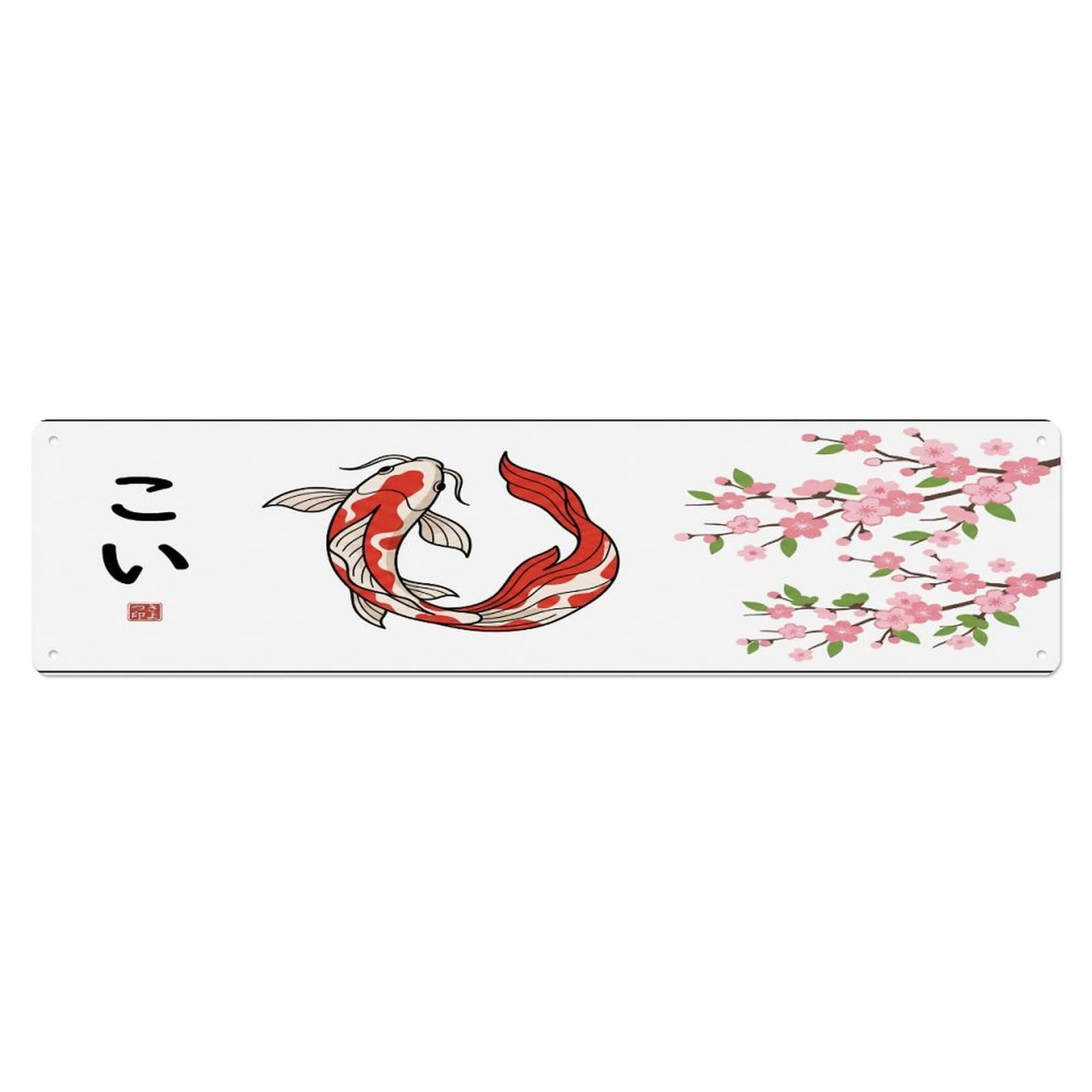 Olhnbad 4X16inch(10X40cm) Vintage Koi Fish Japanese Crimson Metal Tin Sign