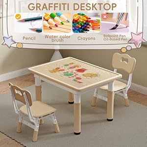 Kidstableandchairstoddlertableandchairsetgraffitidesktopheightadjustabletoddlerdeskwith2seatskidstableandchairsetforages28kidsstudytable Urban Country Home Decor Kids table and chairs toddler table and chair set graffiti desktop height adjustable toddler desk with 2 seats kids table and chair set for ages 2 8 kids study table urban country home decor