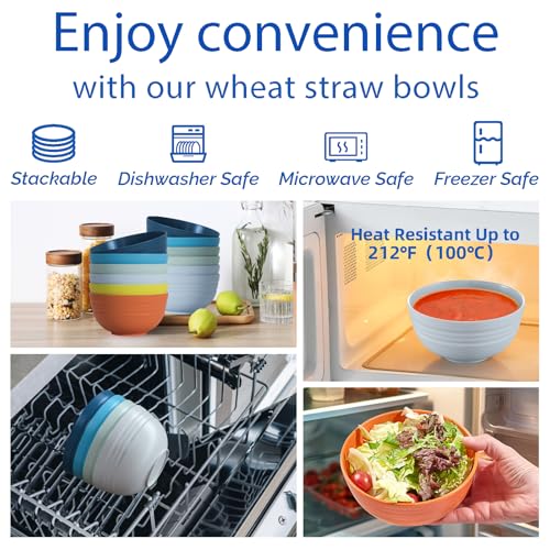 Image of Homestockplus 【Set of 6】 Unbreakable Soup Bowls, 34 Ounces Big Bowls Microwave and Dishwasher Safe BPA-Free Bowl for Cereal, Salad, Soup, Ramen,Oatmeal Apply to Kitchen, Dishwasher & Microwave Safe