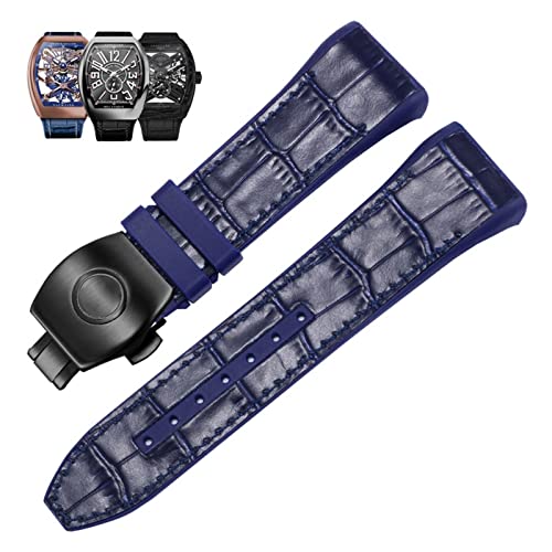 Bracelet de montre de 28 mm en cuir et silicone bleu pour série V45