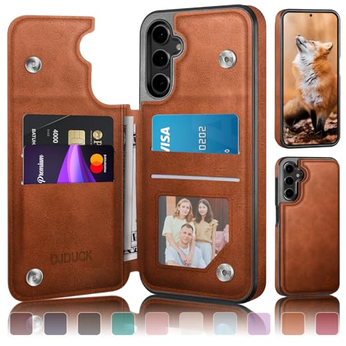 DJDUCK Designed for Samsung Galaxy S25 Case Wallet with Card Holder [Magnetic Clasp Cover] [RFID Blocking Leather Protection] Shockproof Women Men Cases for Samsung S25 Light Brown