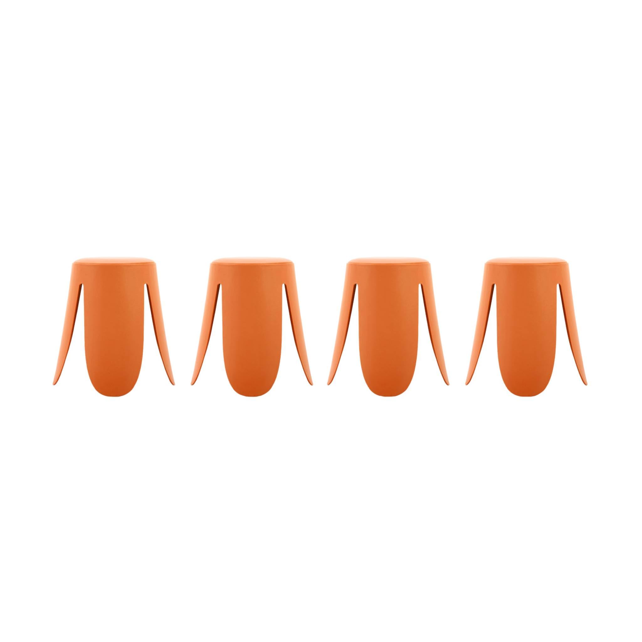 sweeek - Taburete apilable Polipiel, Set de 4, Niki, Naranja, 44x44x46 cm
