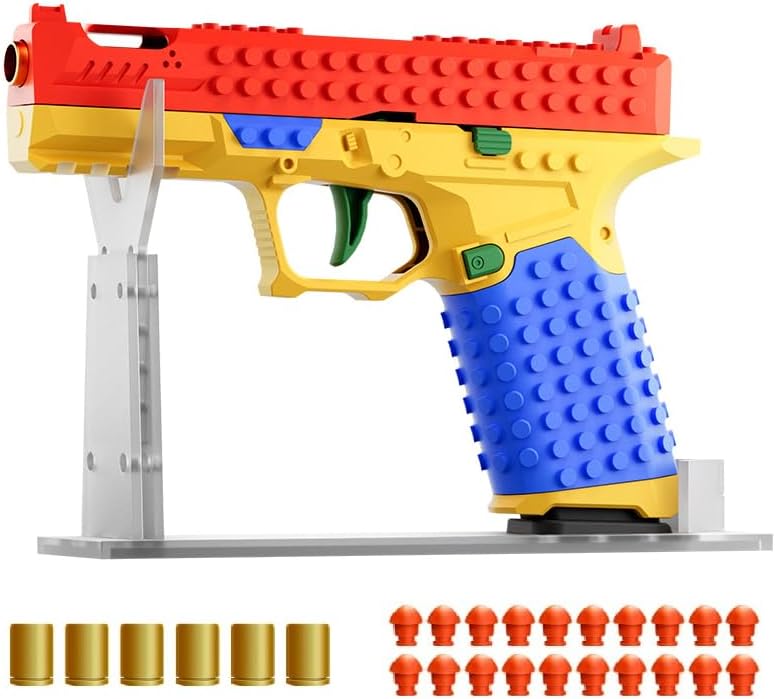 Building Block Toy Gun Set, Multicolor, DIY Tactical Handle, Outdoor Team Activities, Includes Display Stand and Ammunition