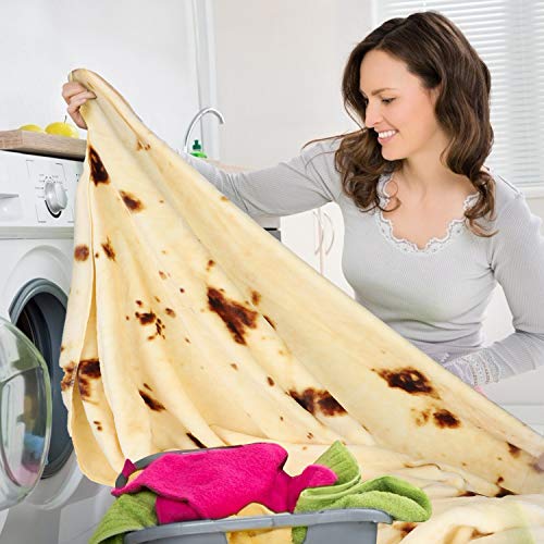 Sivio Burritos Tortilla Blanket with Dual Sided Pattern, Soft and Plush Novelty Fuzzy Blanket, Burritos Wrap Throw Blanket, Comfort Wearable Flannel Blanket for Kids and Adults (Diameter 80 inches)