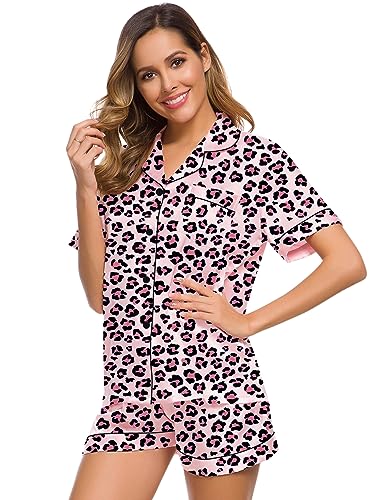 Image of SWOMOG Womens Silk Satin Pajamas Set Short Sleeve Sleepwear Button Down Top and Shorts Loungewear 2 Piece Pjs Set XS-3XL