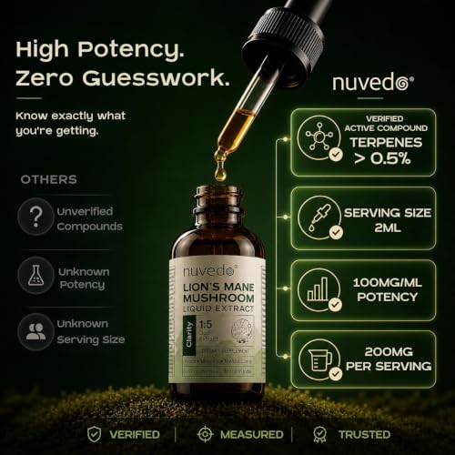 Image of Nuvedo Lions Mane Mushroom Liquid Extract | 10 mL | 1:5 Dual Extract