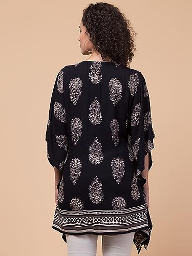 Image of Hive91 Floral Elegance: Rayon Kaftan with Fringes
