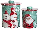 Brandsseller Juego de 2 botes redondos de Navidad para galletas, metal, oso polar y muñeco de nieve, diámetro de 19 cm, Santa y reno (diámetro de 15 cm)