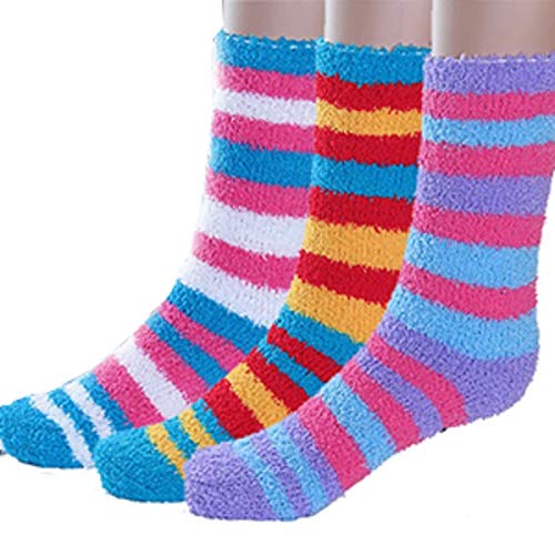 Women's Soft Cozy Fuzzy Winter Warm Feather Slipper Bed Socks Without Thumb (Multicolour, Free Size) - Pack of 3 Pairs