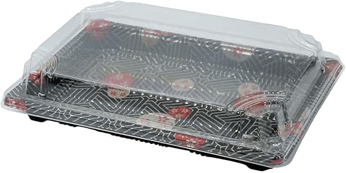 EcoQuality Bandejas de sushi negras con tapas de 7.25 x 5 pulgadas, caja de embalaje desechable de sushi, contenedor de transporte, cajas para