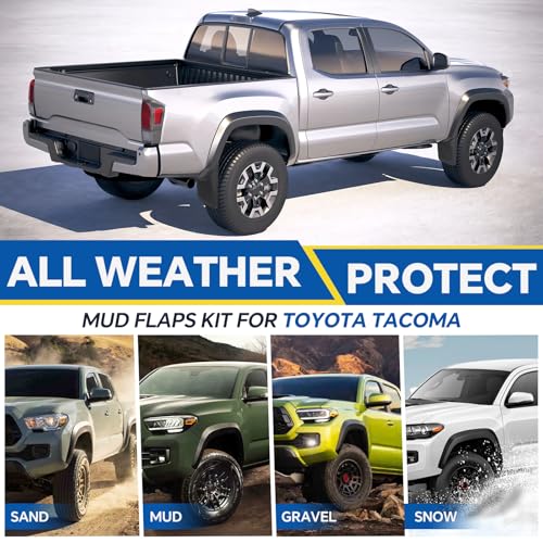 Image of Mud Flaps Splash Guards for Toyota Tacoma 2016-2023, Front & Rear Fender Mudguards, Durable PP+TPE, Easy Install with Hardware (Set of 4)