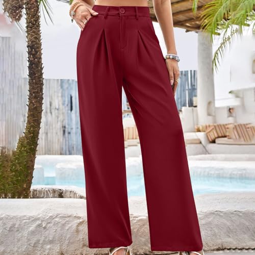 HGps8w Womens Pleated Straight Suit Pants, Classic High Waisted Versatile Business Casual Dress Pants with Pockets4