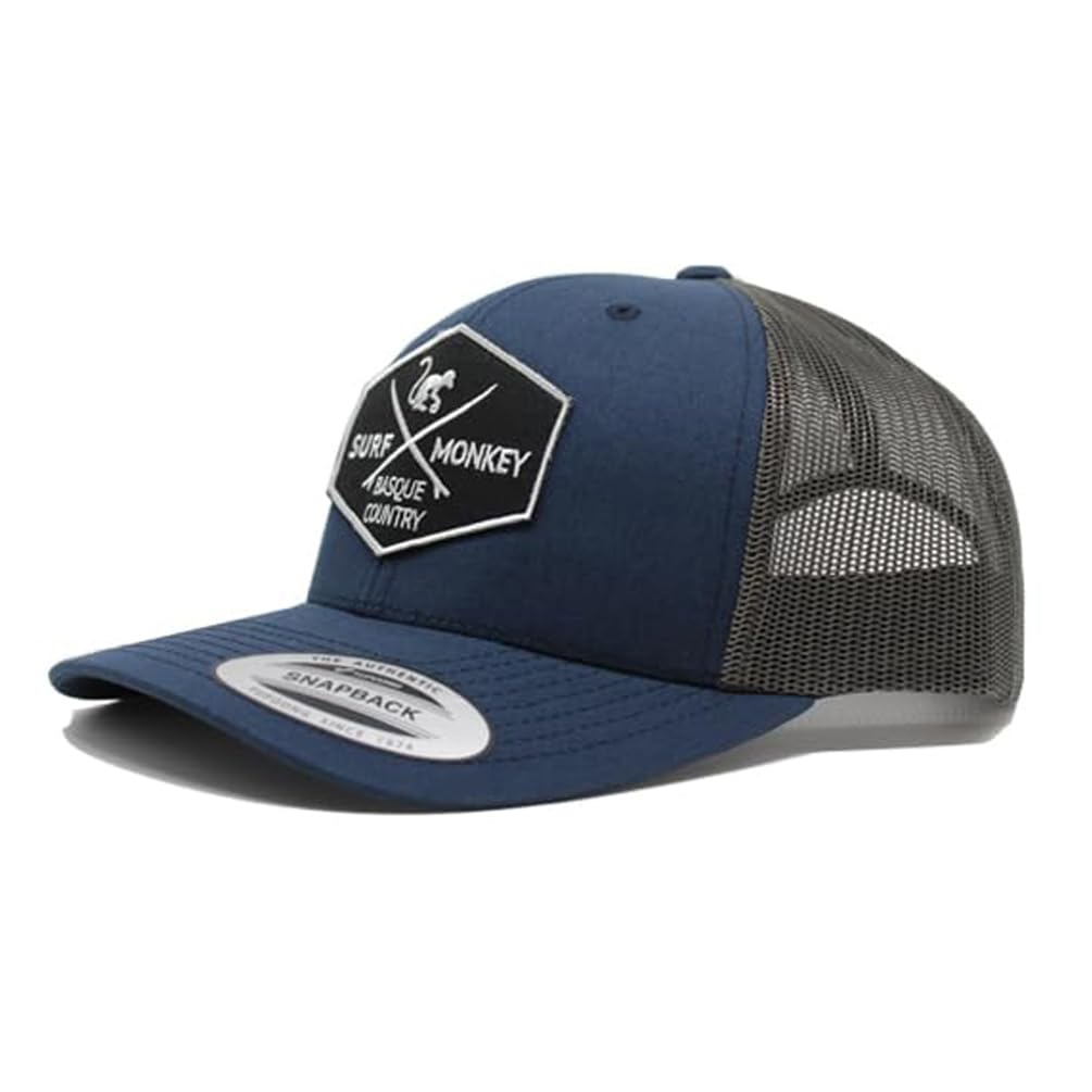 Casquette trucker pour Homme - Visière semi courbée - Surf Monkey patch - 5 panneaux - Ajustable par réglette plastique rétro Snapback - Envoi gratuit - surfer sur le pays basque